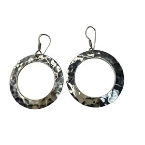 Vintage Hammered Circles Heavy Earrings 925 Sterling Silver